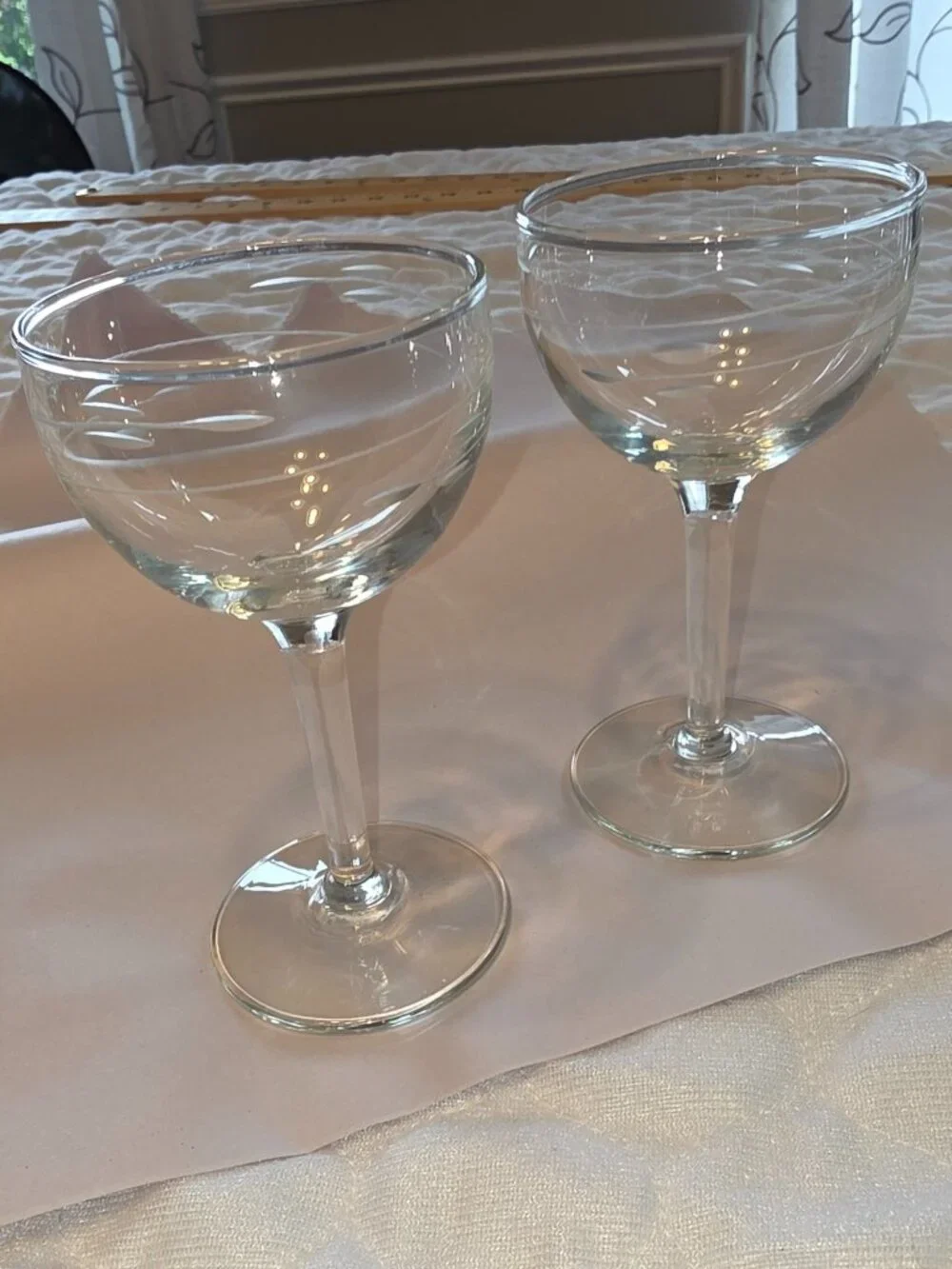 Etched Wine Sherry Glasses Flutes Set of 2 Cocktail Goblets Date Night Romantic